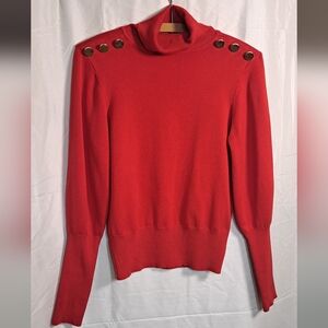 NWOT XOXO Red Turtleneck Knit Top | Button Shoulder Detail | Stretch Rayon Blend